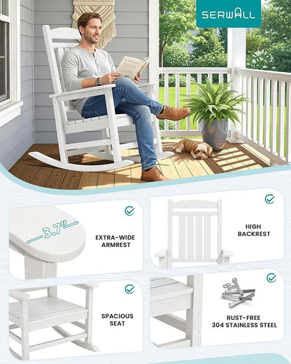 SERWALL HDPE Oversized Rocking Chair Outdoor, Patio Rocking Chairs, Porch Rocker - Image 6