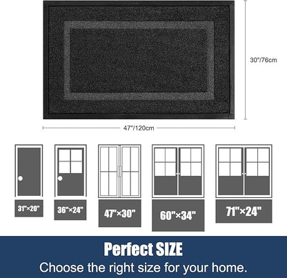 Large Front Door Mat Outside Entrance Indoor Doormat, 47" x 30" Outdoor Mats For Patio Waterproof, Outdoor Door Mats For Outside Entry, Indoor Rugs for Entryway, Sturdy Natural Rubber Entry Mat, Black
