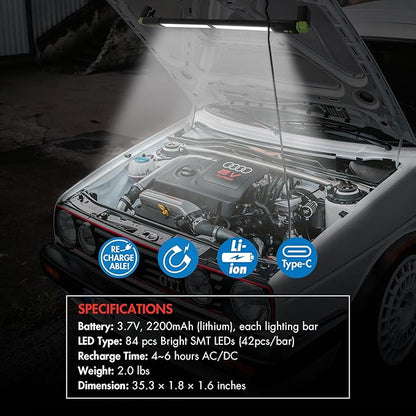 Wagan EL4346 Detachable LED 1200 LM Rechargeable Work Light Portable Mechanic Light Bar with Magnetic and Hooks Cordless Underhood Bright Work Lamp for Car Repairing Garage Workshop