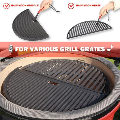 KAMaster Cast Iron Grill Grate Lifter,Grid Lifter Gripper Work for Big Green Egg Accessories Kamado Grill Joe Primo Vision Louisiana Grills,Grate Lifters with Red Protective Cover for Moving Hot Grate