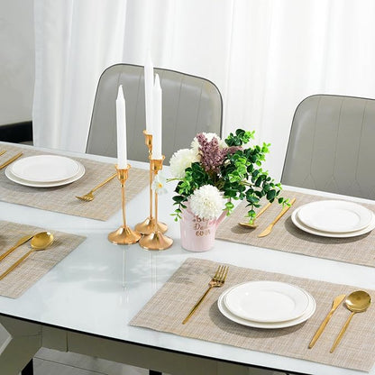 Placemats Set of 12，Non-Slip PVC Weave Table Mats Easy to Clean，Heat Resistant Place Mats for Kitchen Dining Table Decoration Indoor Outdoor，Beige