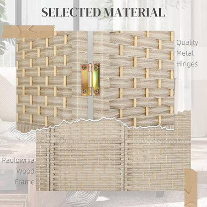 HOMCOM 4 Panel Room Divider, 6' Tall Folding Privacy Screen, Hand-Woven Freestanding Wall Partition for Home Office, Bedroom, Washed Oak