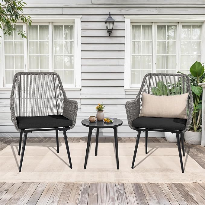 Patio Dining Chairs Outdoor Dining Chairs Set of 4, Woven Twisted Wicker Rattan - Image 7