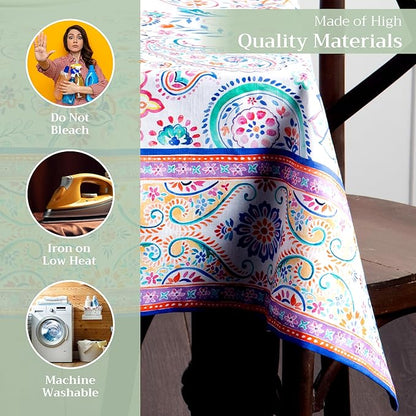 Maison d' Hermine Table Cloth Rectangle Table 100% Cotton 70 x 120 Inches Tablecloth Reusable Decorative for Dining Room, Farmhouse, Home, Party, Festive & Wedding Spring Summer - Indian Floral