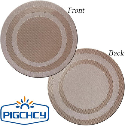 PIGCHCY Round Placemat Set of 8 Vinyl Washable Kitchen 15 inch Table Placemats for Wedding Holiday Party (8pcs Round, Champagne)