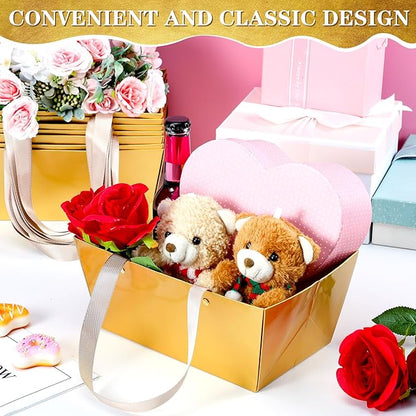 Glenmal 72 Pcs Baskets for Gifts Waterproof Empty Kraft Basket Bulk with Handles 9.8 x 6.5 x 4.3'' Gift Basket Empty to Fill for Wedding Party Christmas Valentines(Gold)