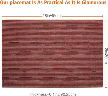 Placemats Set of 6,Washable,Heat and Stain Resistant Indoor/Outdoor Place mats,Vinyl Woven Non Slip Table Mats for Restaurant Table Protection,PVC Placemats(Red,6PCS)