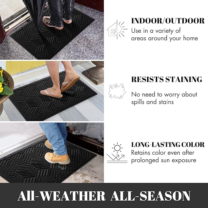 Yimobra Extra Large Door Mat 60x32, All-Season Waterproof Outdoor Mats for Front Door Entrance with Drainage Holes, Heavy Duty Non-Slip Doormat for Garage Patio Entryway Indoor, Black