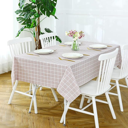 Romanstile Rectangle Vinyl Tablecloth, 100% Waterproof Oil-Proof Checkered Plastic Table Cloth, Heavy Duty Wipeable Table Covers for Dining, Camping, Picnic, Outdoor - 60 x 84 Inch, Sand
