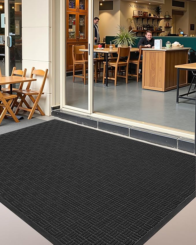 Color&Geometry Large Front Door Mat Outside Entrance, Heavy Duty Non Slip Low Profile Doormat for Entryway, Trap Dirt and Moisture Welcome Mats All-Weather, Easy Clean, Patio, Garage, 48"x72" Black