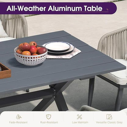 PURPLE LEAF 14 Pieces Patio Dining Set Wicker Outdoor Furniture Rectangular Table and Chairs Set for Garden Deck Aluminum Frame Backyard Kitchen Set, Cushions and Pillows Included Taupe