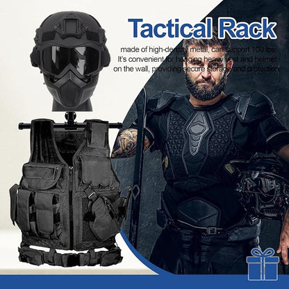 Wall Mount Vest Hanger Tactical Gear with Helmet Display Stand, Heavy Duty Police Gear Rack, Airsoft Plate Carrier Accessories, Samurai Armor Holder, Motorcycle Gear Storage