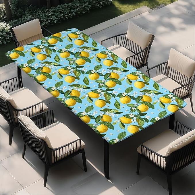 Rectangle Table Cloth Cover Waterproof Elastic Fitted Polyester Fitted Tablecloths for 6 Foot Tables for Indoor,Picnic, Camping, Outdoor （72" x 30"，Lemon）