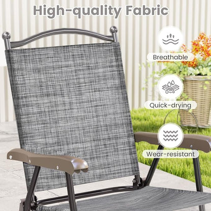 GIANTEX Set of 2 Patio Folding Chairs, Outdoor Patio Dining Chairs w/Armrest - Image 4