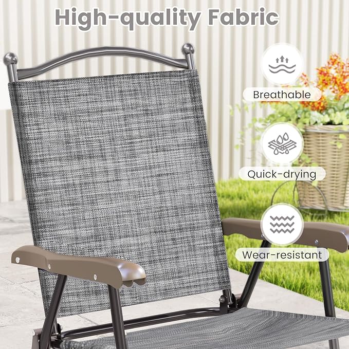 GIANTEX Set of 4 Patio Folding Chairs, Outdoor Patio Dining Chairs w/Armrest - Image 4