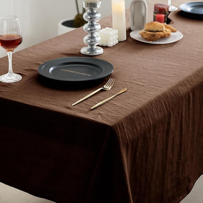 EVERLY 100% Pure Linen Rectangle Tablecloths 60x120Inches for Dining, Parties,Weddings and Restaurants,Decorative Halloween,Thanksgiving Machine Washable Tablecloths-Chocolate