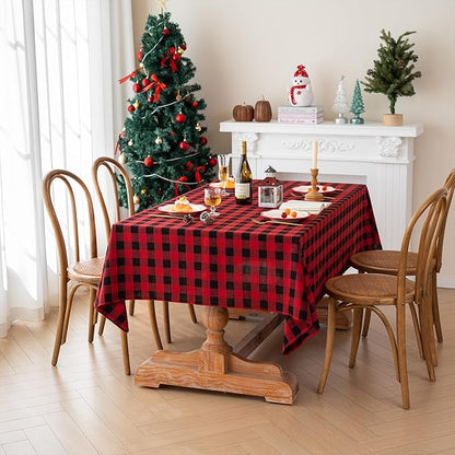 Christmas Gingham Tablecloth Heavy Duty Cotton Blend Red 60x60 inch Plaid Christmas Table Cloth Reusable Waterproof Foldable Tablecloths Xmas Table Cover for New Year Party Decor