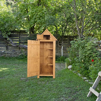 Outvita 70in Outdoor Storage Cabinet, Natural | Wooden Vertical Garden Tools - Image 4