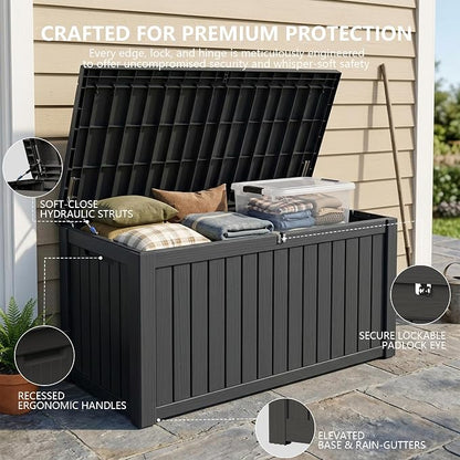 Outdoor Storage Box, 180 Gallon Waterproof Deck Box, Piston-Lift Tall Standing - Image 3