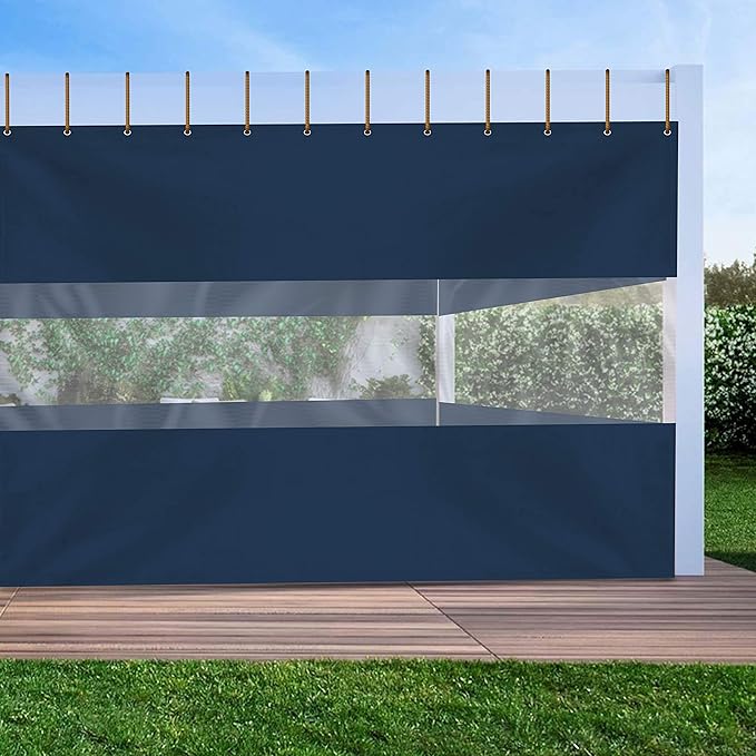 Covers & all Outdoor Clear Panel Curtain, 12 oz Vinyl Outdor Curtains for Patio, Waterproof & Weather Resistant Tarp with Brass Grommets for Pergola, Porch, Gazebos, Balcony (8’ H x 9’ W Feet, Blue)