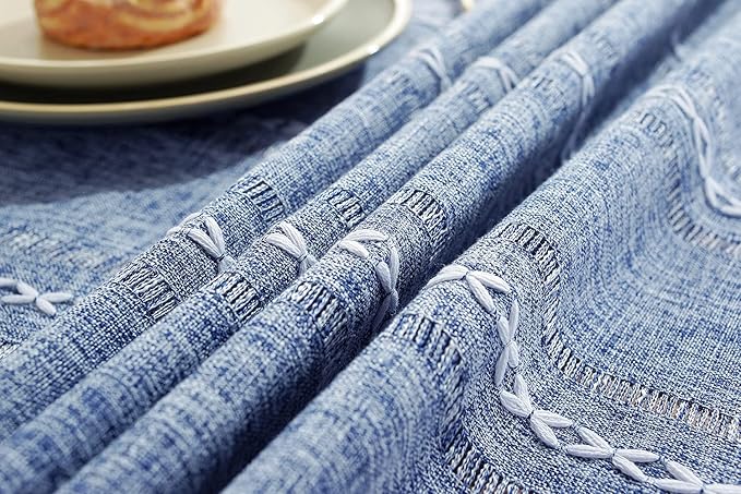 Chassic 60 x 104 inches Farmhouse Style Linen tablecloths, Wrinkle Resistant Washable Dining Room Table Cloths for 6 Foot Rectangle Tables - Hemstitch Blue