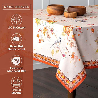 Maison d' Hermine Table Cloth Rectangle Table 100% Cotton 60 x 108 Inches Fall Tablecloth Reusable Everyday Use for Thanksgiving Christmas Decorations Dining Farmhouse Party (Kelim - Prairie)