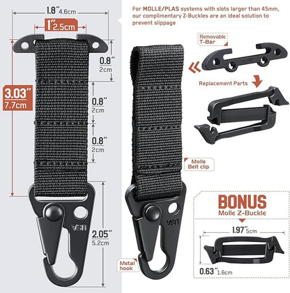 LIVANS Molle Belt Clip Key Holder Tactical Battle Belt Plate Carrier Vest Attachment Clip for Hanging Keys or Gloves, Universal Fit Molle Accessories Clip |T-Mount Clash Hook, Include Z-Buckle