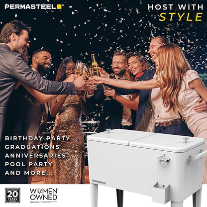 Permasteel 80 Quart Party Cooler, Rolling Ice Chest with Wheels and Handles for Indoor Outdoor Patio