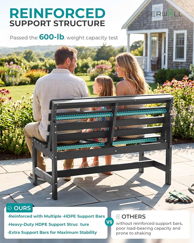 SERWALL Armless Outdoor Bench, All Weather HDPE Porch Bench, 2 Pack, Suitable - Image 7