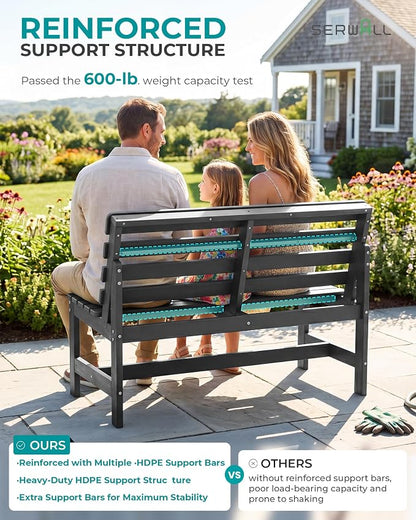 SERWALL Armless Outdoor Bench, All Weather HDPE Porch Bench, 2 Pack, Suitable - Image 7