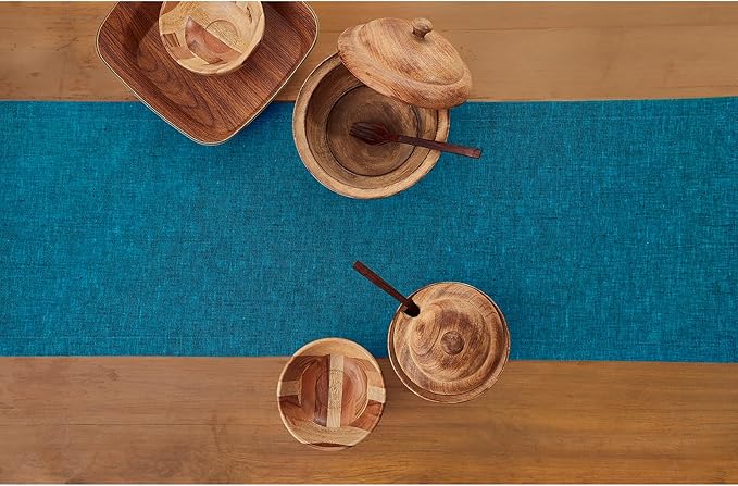 Solino Home Linen Table Runner 120 Inches Long - Athena, 100% Pure Linen Chambray Teal 14 x 120 Inch Table Runner for Dining, Spring, Easter, St Patricks Day