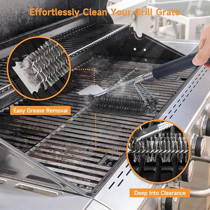 SHINESTAR Grill Brush, 18-Inch Grill Cleaning Brush with Long Handle, Durable Safe Cleaner for Cast Iron & Stainless-Steel Grates, Ideal for Outdoor Grill Brush
