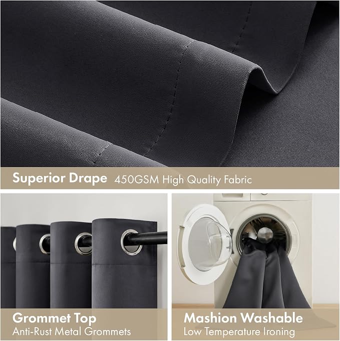 MIULEE Grey 100% Blackout Curtains - Image 7