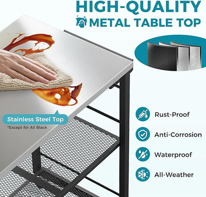 Ciokea Folding Outdoor Grill Cart with Wheels, 3-Shelf Grill Table with 27x18 in Stainless Steel Top, Rolling Pizza Oven Stand, Metal Portable Cart for BBQ Patio Camping (Black)