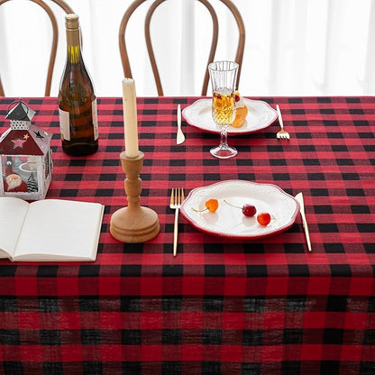 Christmas Gingham Tablecloth Heavy Duty Cotton Blend Red 60x120 inch Plaid Christmas Table Cloth Reusable Waterproof Foldable Tablecloths Xmas Table Cover for New Year Party Decor