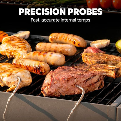 30-Inch Heavy-Duty Charcoal Grill with Digital Temperature Control & 2 Meat Probes, Outdoor BBQ Grill with Offset Smoker, 832 Sq. In. Cooking Space for Backyard BBQ, Black & Grey