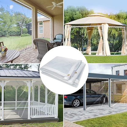 7 x 12FT Outdoor Clear Tarp Curtain Waterproof Wind-Proof 24 Mil Transparent Vinyl Tarp for Patio Pergola Garden Canopy Rainproof Anti-Tear PVC Thick Cover with Grommets