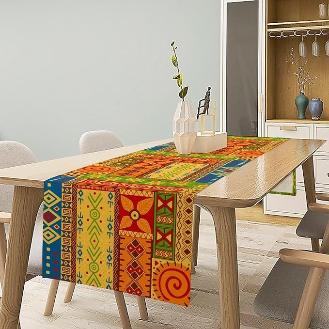 African Totems Table Runner, African American Kwanzaa Black History Month Juneteenth Table Runner for Home Kitchen Dining Holiday Party 13x36in