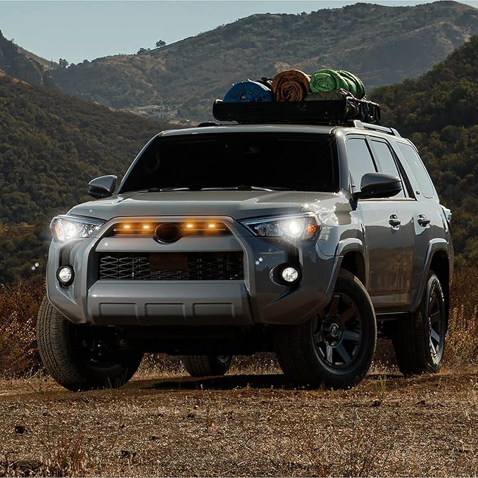 Upgraded 4 PCS Led Grill Lights Compatible with Toyota 4Runner 2020-2024, Including SR5, TRD Sport, Off-Road, Premium and Limited Grille, Fuse and Instruction Included (Smoke Shell/Amber Lights)