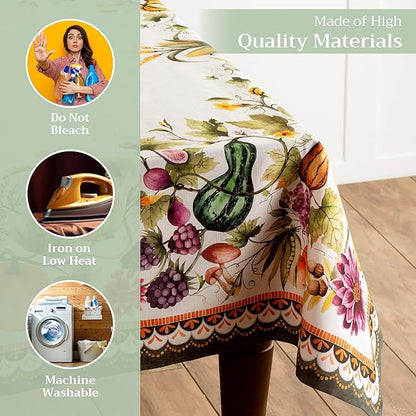 Maison d' Hermine Table Cloth Rectangle Table 100% Cotton 60 x 120 Inches Fall Tablecloth Reusable Everyday Use for Thanksgiving Christmas Decorations Dining Farmhouse (Pumpkin Garden - Cloudy Cream)