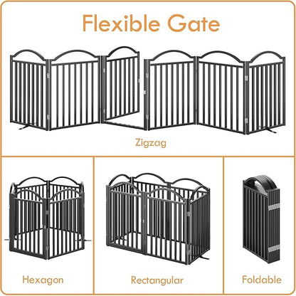 UDD Metal Folding Dog Gate Indoor 144" Extra Wide, 32" Tall Foldable Pet Gate with Door for Stairs Doorways Hallways Porch, Freestanding No Drilling Pet Fence for Dogs Puppy, Black 6-Panel