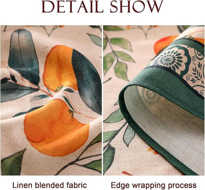 patdrea Designer Vintage Linen Rectangle Table Cloth,Framhouse Oranges and Leaves Pattern French Tablecloth,Fall Decor Cover for Kitchen Dining Christmas,Thanksgiving,63"x87"-Palladin a