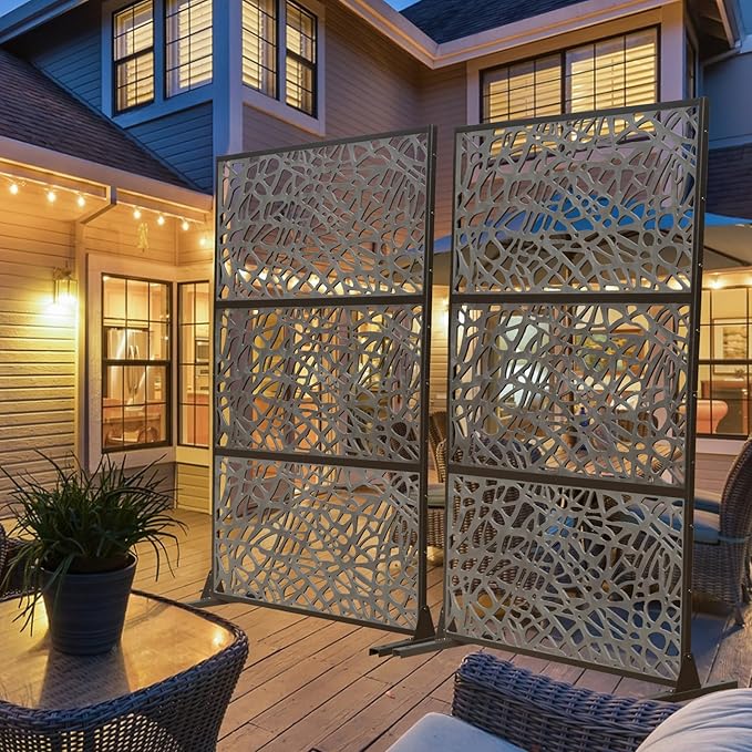 Domi Outdoor Living Privacy Screen, Freestanding, Modern, Black, Plastic Mesh, Galvanized Steel Frame