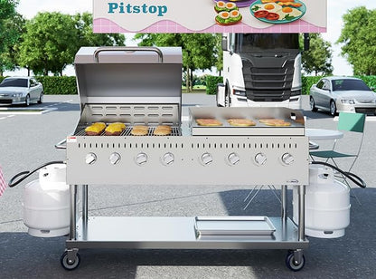 60 in. 8-Burner Commercial Outdoor Propane Gas Grill with 30 in. Roll Dome Cover and 30 in. Griddle in Stainless-Steel, ETL Listed (CGKIT6-D30G30)