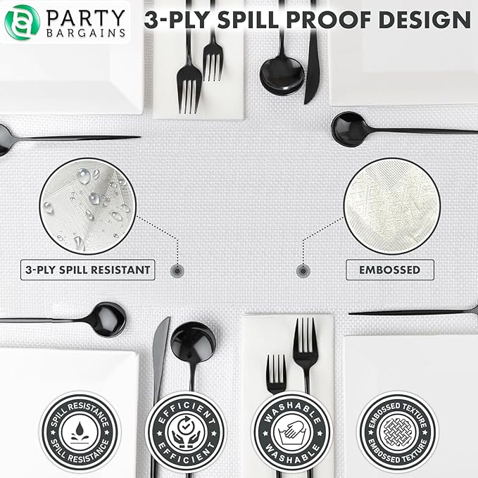 PARTY BARGAINS 10 Disposable Table Covers - 54" X 108", 3 Ply Paper & Plastic White Table Cover
