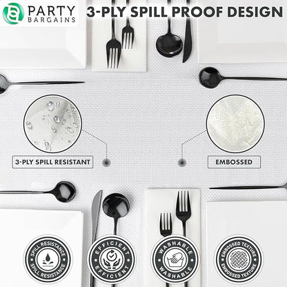 PARTY BARGAINS 10 Disposable Table Covers - 54" X 108", 3 Ply Paper & Plastic White Table Cover