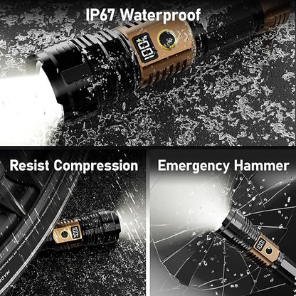 Flashlights High Lumens Rechargeable, LED Super Bright Flash Light Long Beam, Zoomable Linternas with LCD Digital Display, 5 Mode, Waterproof, Powerful Tactical Flashlight for Emergencies Camping Gift