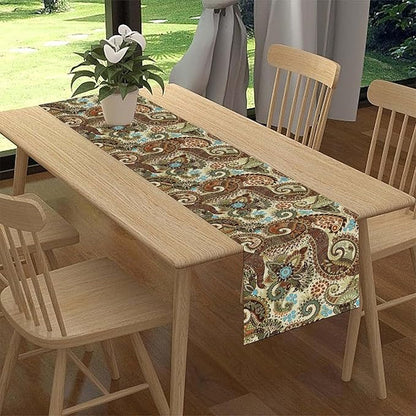Brown Paisley Table Runner, Rustic Damask Antique Floral Flower Retro Boho Swirled Pattern Vintage Coffee Table Center Decor for Family Kitchen and Living Room Outdoor Table Decorations, 13"x108"