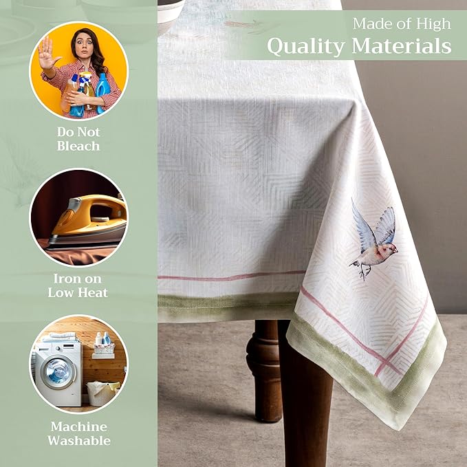 Maison d' Hermine Table Cloth Rectangle Table 100% Cotton 60 x 108 Inches Tablecloth Reusable Decorative for Dining Room, Farmhouse, Home, Party, Festive & Wedding Spring Summer - Flying Birds