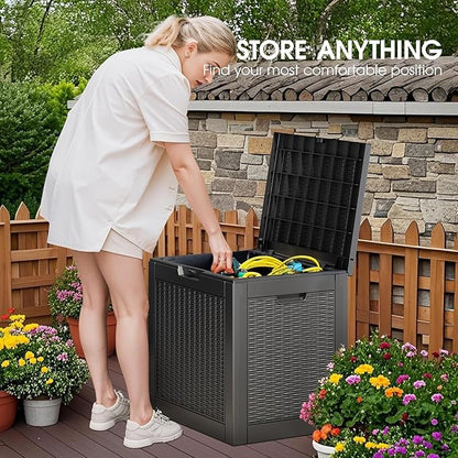 32 * 2 Gallon Outdoor storage deck Box Waterproof ，garden tool,backyard cushion,poolside storage,Small delivery boxes for outside,Two Boxes/set (Rattan Black